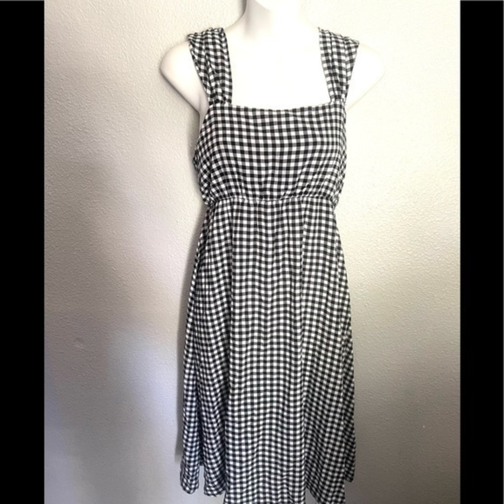 PEACH LOVE Aim to Breeze A-Line black/white gingham back bow tie dress size S